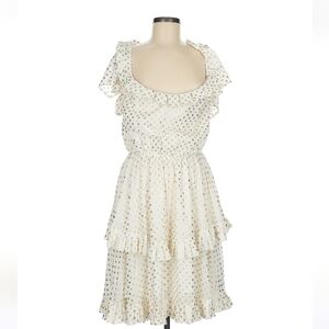 Lexi By Egreis Ivory and Gold Polka Dot Dress Ruffles, Size M